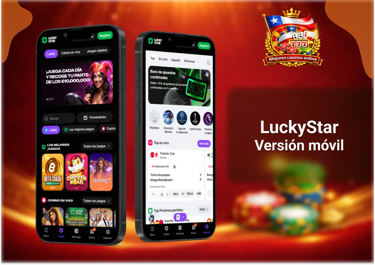 Versión móvil de LuckyStar Chile con app optimizada para casino online y apuestas deportivas